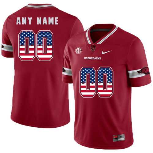 Mens Arkansas Razorbacks Red College Football USA Flags Customized Jersey